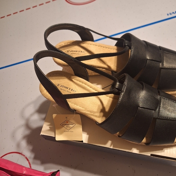 New With Box St John's Bay Chic Black  Sandals with Ankle Strap. Size 10 M - Picture 3 of 5